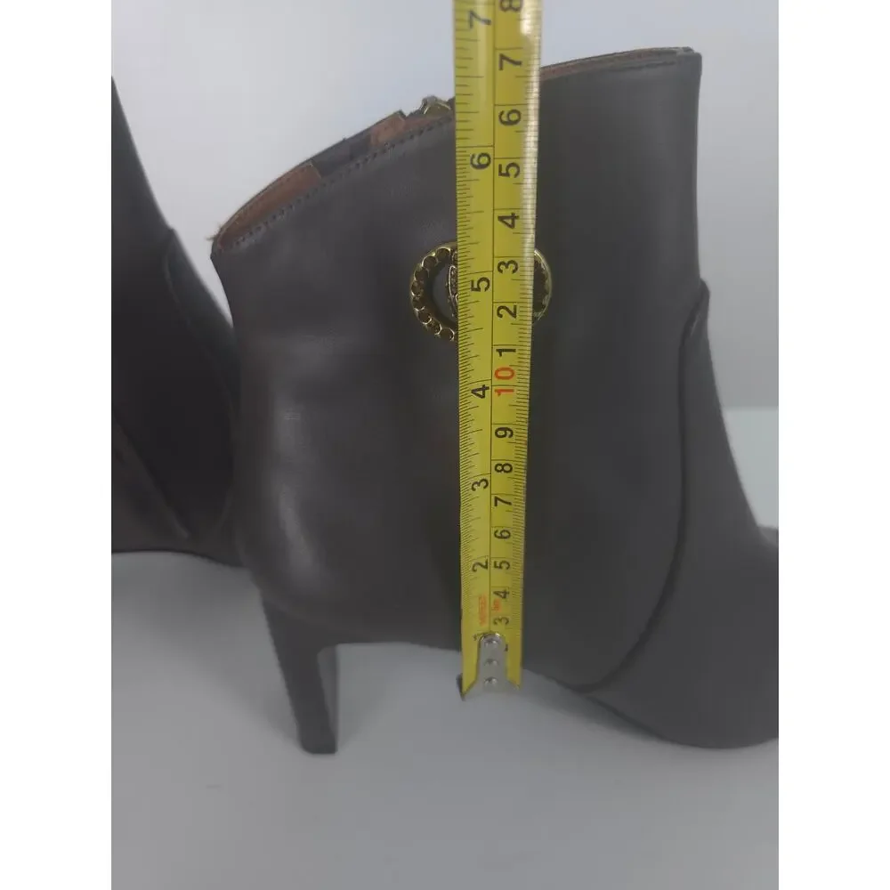 Kurt Geiger Chelsea Square Toe Bootie Brown Leather Ankle Block Heel Size 41